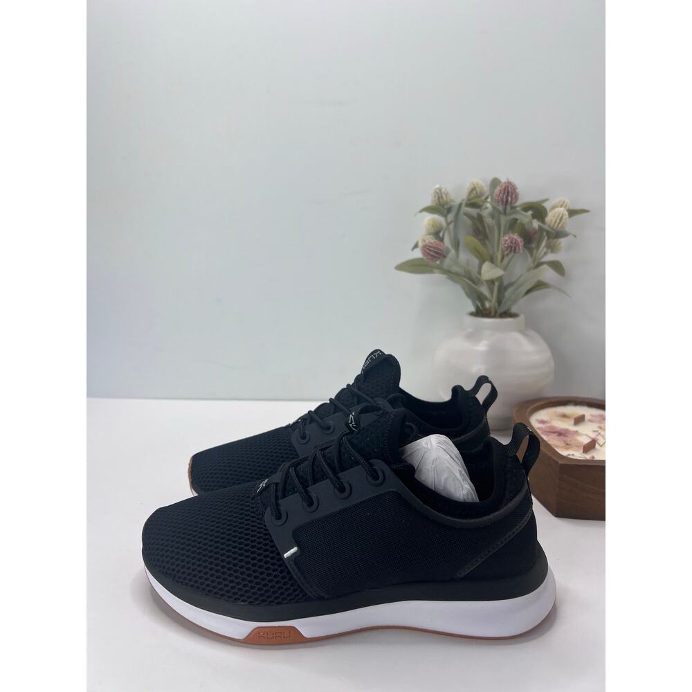 Kuru Atom Walking Comfort Sneaker Jet Black/White/Gum Women 5.5 Wide NWB